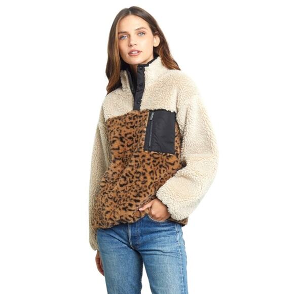 Rails Saga Fleece Pullover Sherpa Cream Leopard Mix - Picture 1 of 16
